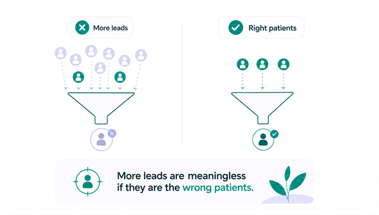 Comparison showing that more leads are meaningless if they are the wrong patients