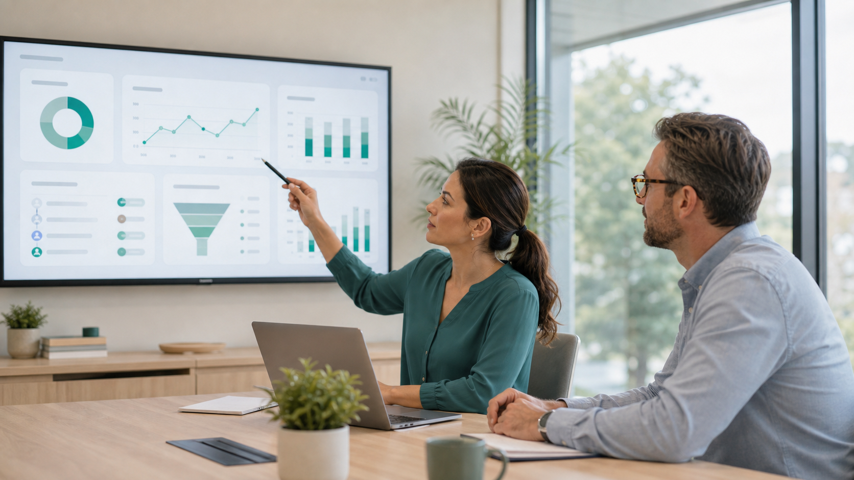 Clinic professionals reviewing patient-fit analytics on a display
